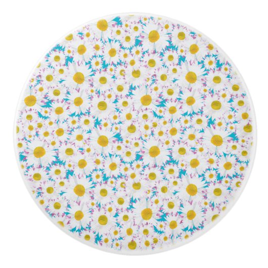Ditzy Daisies on Blue Custom Ceramic Drawer Knob Keramische Knop (Voorkant)