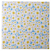 Ditzy Daisies op Blue Custom Ceramic Tile Tegeltje (Voorkant)