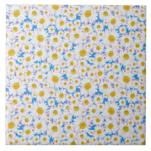 Ditzy Daisies op Blue Custom Ceramic Tile Tegeltje