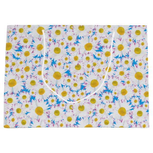Ditzy Daisies op Blue Custom Grote Gift Bag Large Cadeautasje (Voorkant)