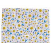 Ditzy Daisies op Blue Custom Grote Gift Bag Large Cadeautasje (Achterkant)