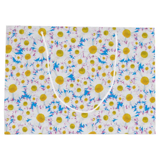 Ditzy Daisies op Blue Custom Grote Gift Bag Large Cadeautasje (Achterkant)