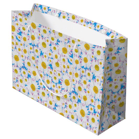 Ditzy Daisies op Blue Custom Grote Gift Bag Large Cadeautasje (Achterkant Gekanteld)