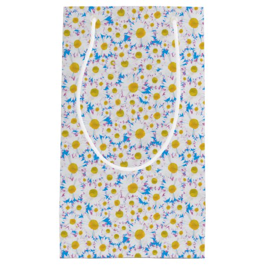 Ditzy Daisies op Blue Custom Kleine Gift Bag Klein Cadeauzakje (Voorkant)