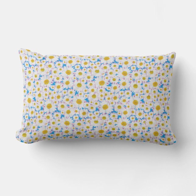 Ditzy Daisies op Blue Custom Lumbar Pillow Kussen (Voorkant)