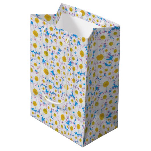 Ditzy Daisies op Blue Custom Medium Gift Bag Medium Cadeauzakje (Voorkant Gekanteld)