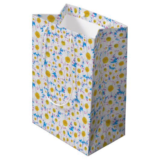 Ditzy Daisies op Blue Custom Medium Gift Bag Medium Cadeauzakje (Achterkant Gekanteld)