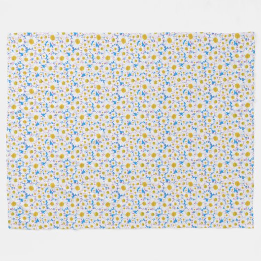 Ditzy Daisies over Blue Custom Fleece Blanket Deken (Voorkant (Horizontaal))