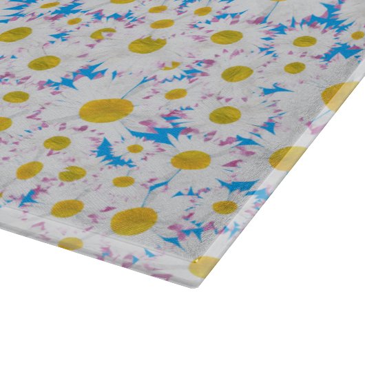 Ditzy Daisies over Blue Custom Glass Cutting Board Snijplank (Hoek)