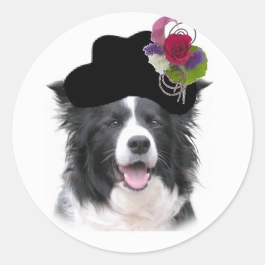 Ditzy Dogs~Border Collie Sticker~Pasen Ronde Sticker (Voorkant)