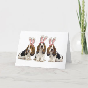 Ditzy Dogs~Original Notecard~Basset Hounds~Easter Feestdagen Kaart