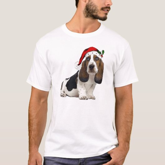 Ditzy Dogs~Original T-shirt~Bassett Hound~Kerstmis T-shirt (Voorkant)
