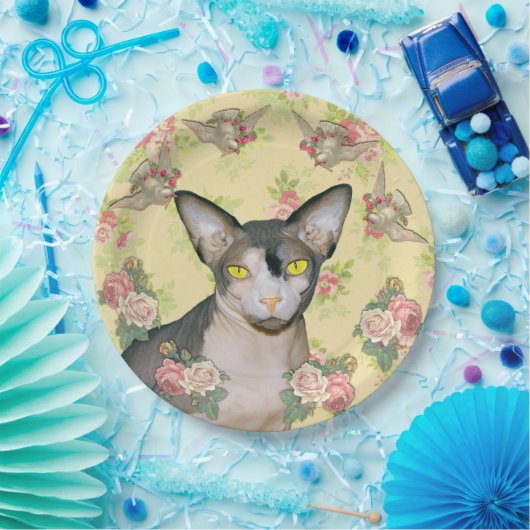 Ditzy Floral Sphynx Cat Dove Party Papieren Bordje (Feest)