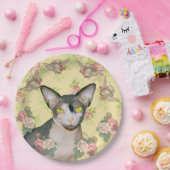 Ditzy Floral Sphynx Cat Dove Party Papieren Bordje (Feest)