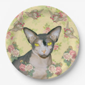 Ditzy Floral Sphynx Cat Dove Party Papieren Bordje (Voorkant)