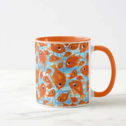 Ditzy Oranje Fishing on Watery Blue Ringer Mok (Rechts)
