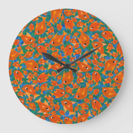 Ditzy Oranje vispatroon op groene en blauwe klok