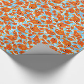 Ditzy Sinaasappel Vissen op Watery Blue Wrapping P Cadeaupapier (Hoek)
