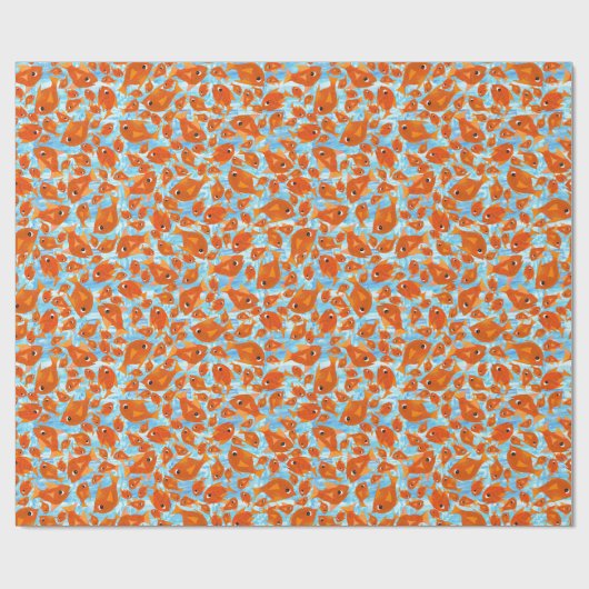 Ditzy Sinaasappel Vissen op Watery Blue Wrapping P Cadeaupapier (Vlak)