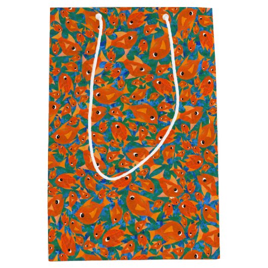 Ditzy Sinaasappel Vissen op Zee Groene en Blauwe G Medium Cadeauzakje (Voorkant)