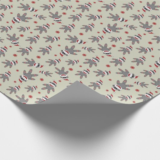 Ditzy Sock Aap Met Kerstman Hoed Kerstmis Cadeaupapier (Hoek)