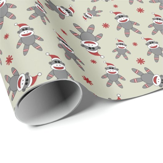 Ditzy Sock Aap Met Kerstman Hoed Kerstmis Cadeaupapier (Rol Hoek)