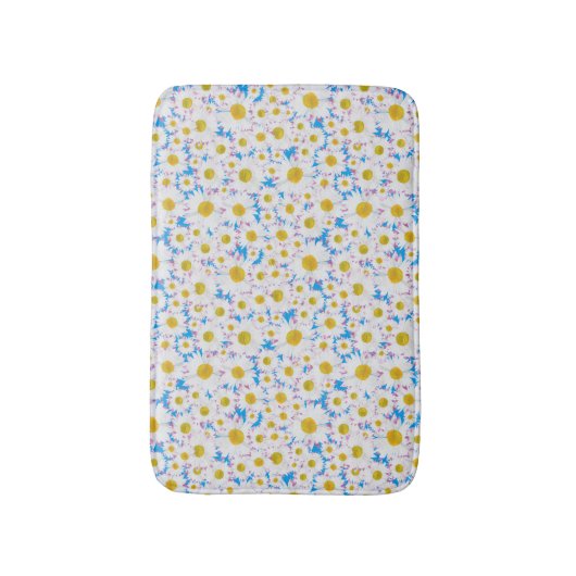 Ditzy White Daisies op Blue Custom Bath Mat (Voorkant Verticaal)