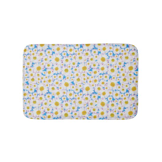 Ditzy White Daisies op Blue Custom Bath Mat (Voorkant)