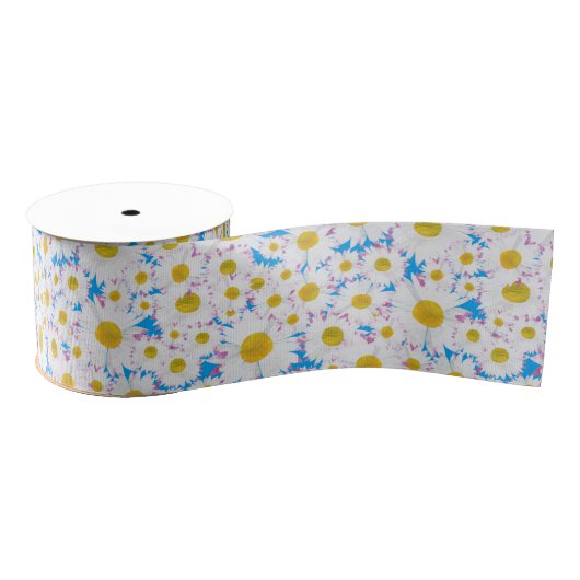 Ditzy witte madeliefjes, blauw aangepast grosgrain grosgrain lint (Spoel)