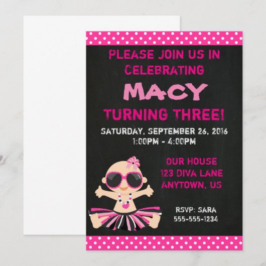 Diva Baby verjaardagsuitnodiging Kaart (Voorkant / Achterkant)