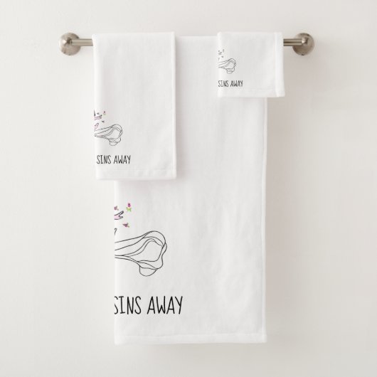 Diva Bath Towel, "Wash Your Sins Away" Bad Handdoek (Insitu)