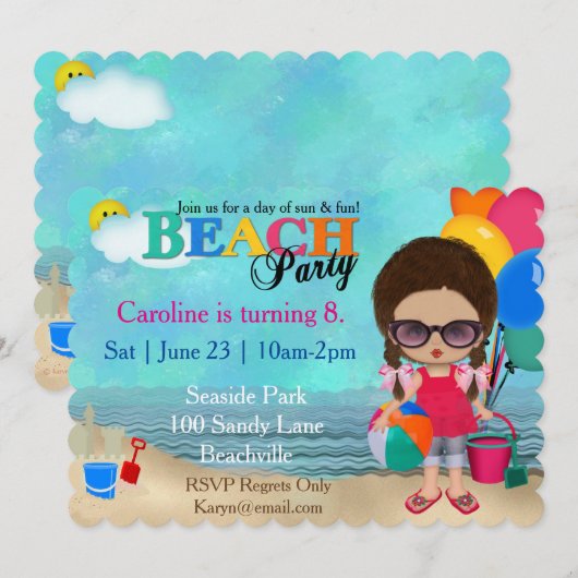 Diva Beach Party Invitation Kaart (Voorkant / Achterkant)