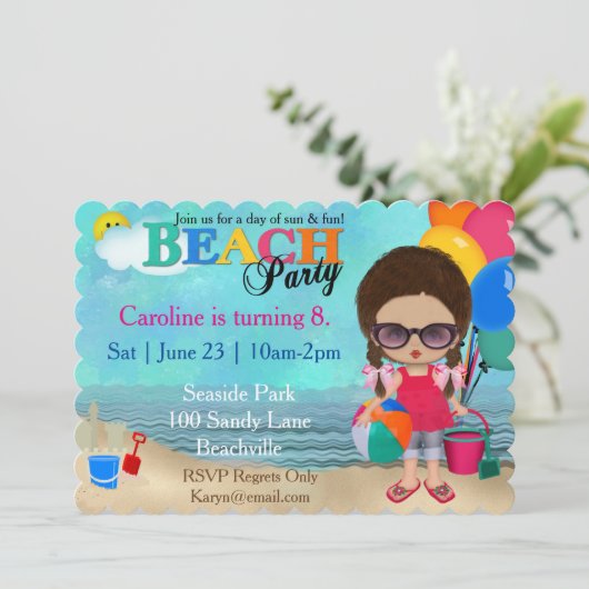 Diva Beach Party Invitation Kaart (Staand voorkant)