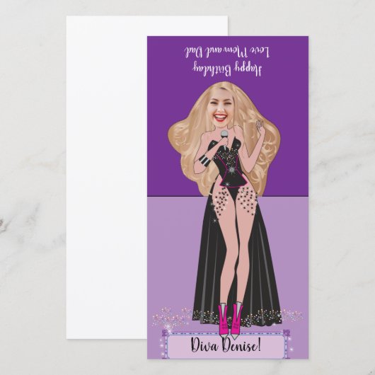 Diva Birthday DIY pop-up Kaart (Voorkant / Achterkant)