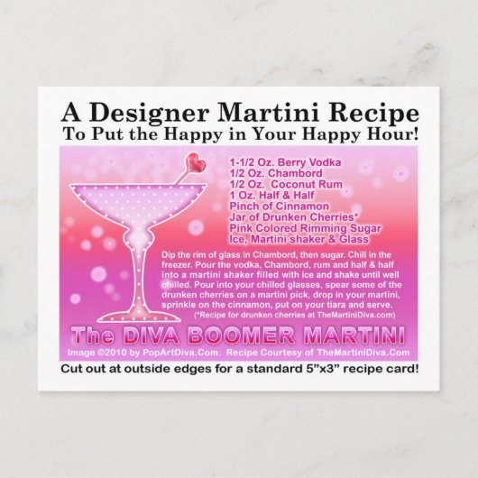 Diva Boomer Pink Martini Recipe Briefkaart (Voorkant)