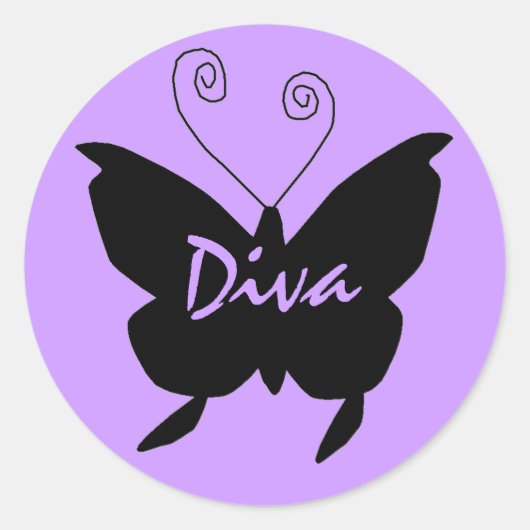 Diva Butterfly Ronde Sticker (Voorkant)