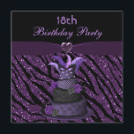 Diva Cake & Printed Zebra Glitter 18th Birthday Kaart<br><div class="desc">De Glamoureuze paarse 18e/18e verjaardagspartij nodigt tienermeisjes uit met een gedrukt lila/paars glitter-zebra dierenbijtpatroon en een mooie paarse en zwarte girale divexaart met een maskerade kogelveren masker, vlinder, sterren, zwammen en rozen. De uitnodigingen zijn ook versierd met een gedrukt lintje en een schattig paars juweelend hart. Deze elegante mode nodigt...</div>