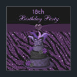 Diva Cake & Printed Zebra Glitter 18th Birthday Kaart<br><div class="desc">De Glamoureuze paarse 18e/18e verjaardagspartij nodigt tienermeisjes uit met een gedrukt lila/paars glitter-zebra dierenbijtpatroon en een mooie paarse en zwarte girale divexaart met een maskerade kogelveren masker, vlinder, sterren, zwammen en rozen. De uitnodigingen zijn ook versierd met een gedrukt lintje en een schattig paars juweelend hart. Deze elegante mode nodigt...</div>