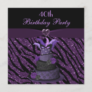 Diva Cake & Printed Zebra Glitter 40th Birthday Kaart
