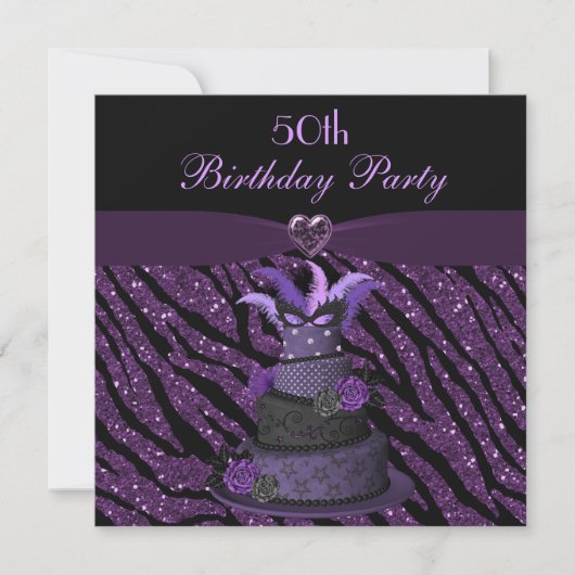 Diva Cake & Printed Zebra Glitter 50th Birthday Kaart (Voorkant)