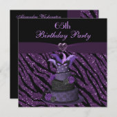 Diva Cake & Printed Zebra Glitter 65th Birthday Kaart (Voorkant / Achterkant)