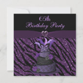 Diva Cake & Printed Zebra Glitter 65th Birthday Kaart (Voorkant)