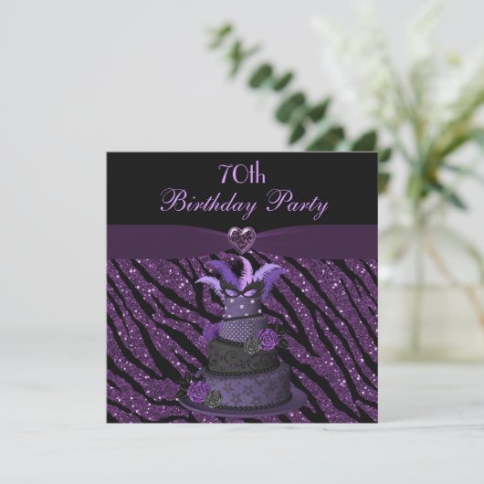 Diva Cake & Printed Zebra Glitter 70th Birthday Kaart (Staand voorkant)