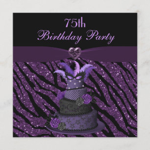 Diva Cake & Printed Zebra Glitter 75th Birthday Kaart