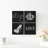 Diva Crown High HielLove Collage Vierkante Klok (Huis)
