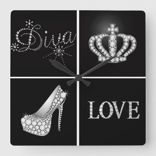 Diva Crown High HielLove Collage Vierkante Klok (Voorkant)