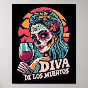 Diva De Los Muertos Vrouwen Skelet Halloween Part Poster