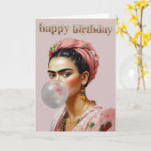Diva die bubbelgom blaast Gefeliciteerd Kaart (Gele Bloem)