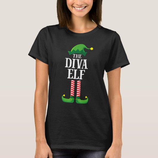 Diva Elf Matching Familiegroep Kerstfeest Pyj T-shirt (Voorkant)