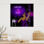Diva Fabulous 50 LADY Paarse Party Champagne Poster (Keuken)